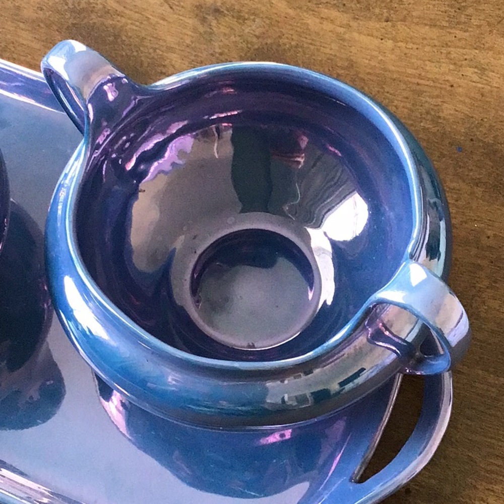 Vintage Ohio Pottery Lustreware Creamer and Sugarbowl and Tray - Picture 9 of 15